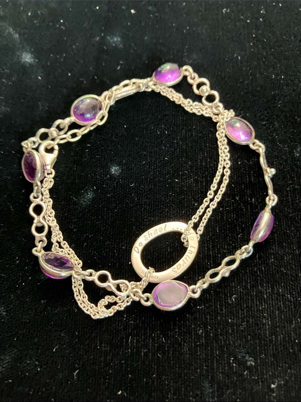 Sterling Silver Purple Glass Stone Multi-Strand Bracelet